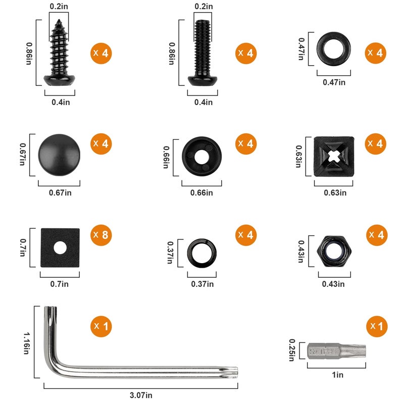 Weico License Plate Screws Kits, Black Anti Theft Mounting Hardware for Car Tag Plate Frames Covers, M6 (1/4") Tamper Proof Screws, Fastener Nut, Caps Cover for Front Rear Frame Holder Mounting - Image 2